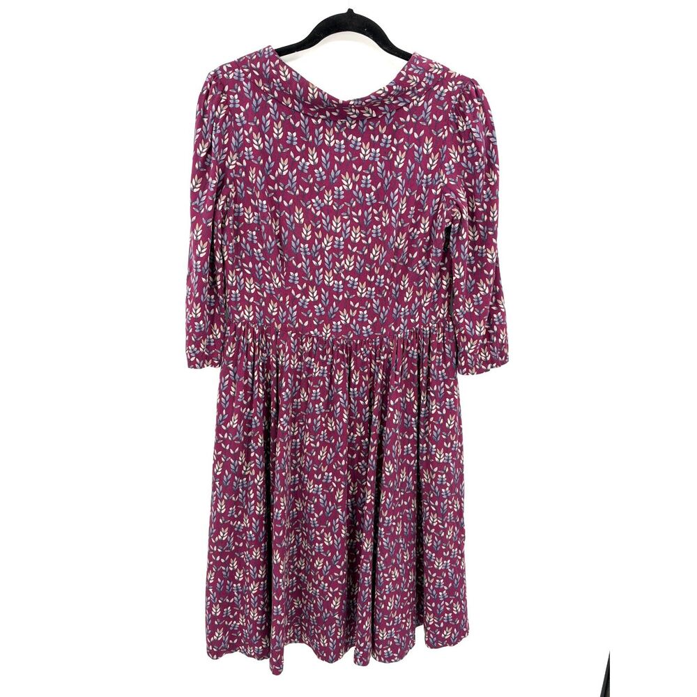 GAL MEETS GLAM Purple Plum Leaf Print Tie Back Fit & Flare Midi Dress Size 6